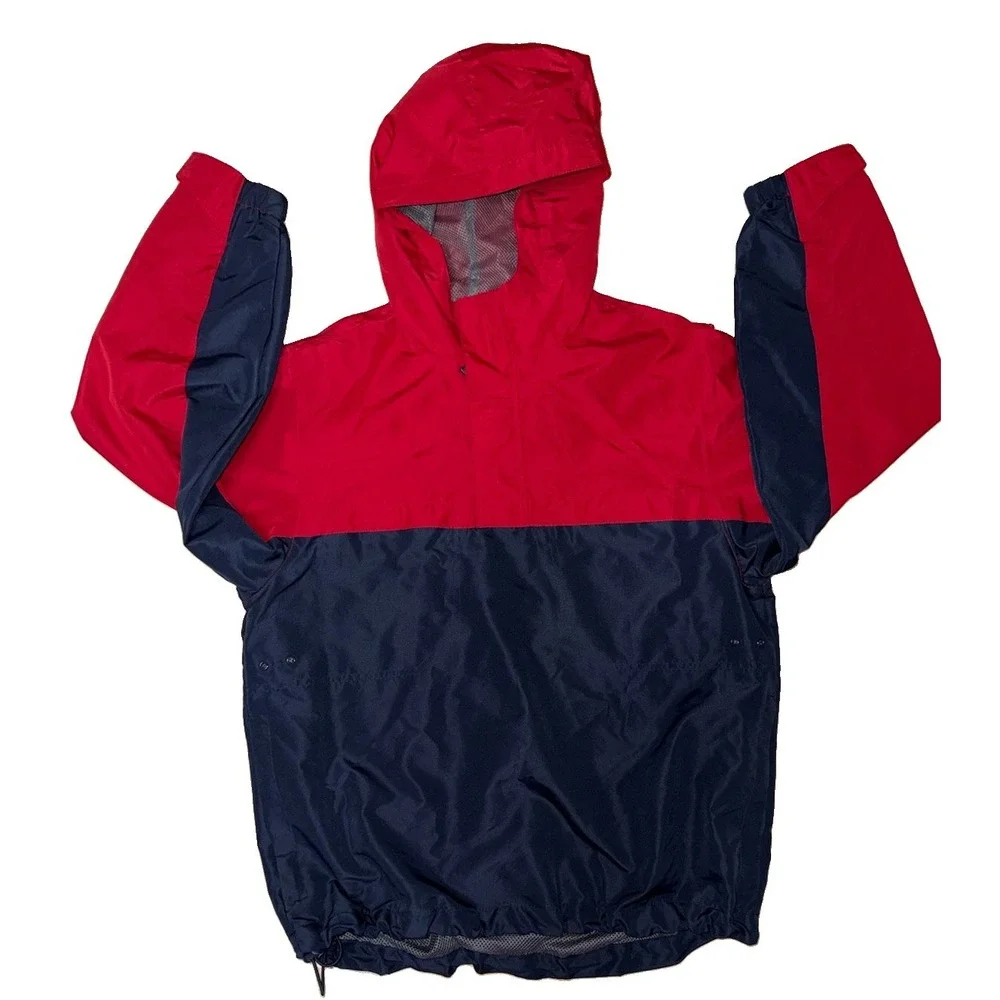 Old Navy Kids Size Large (10/12) Red Navy Blue Colorblock Hooded Windbreaker